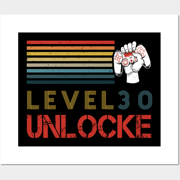 Level 30 Unlocked 30 Years Old Video Gamer 30th Birthday Wall Art by aimed2